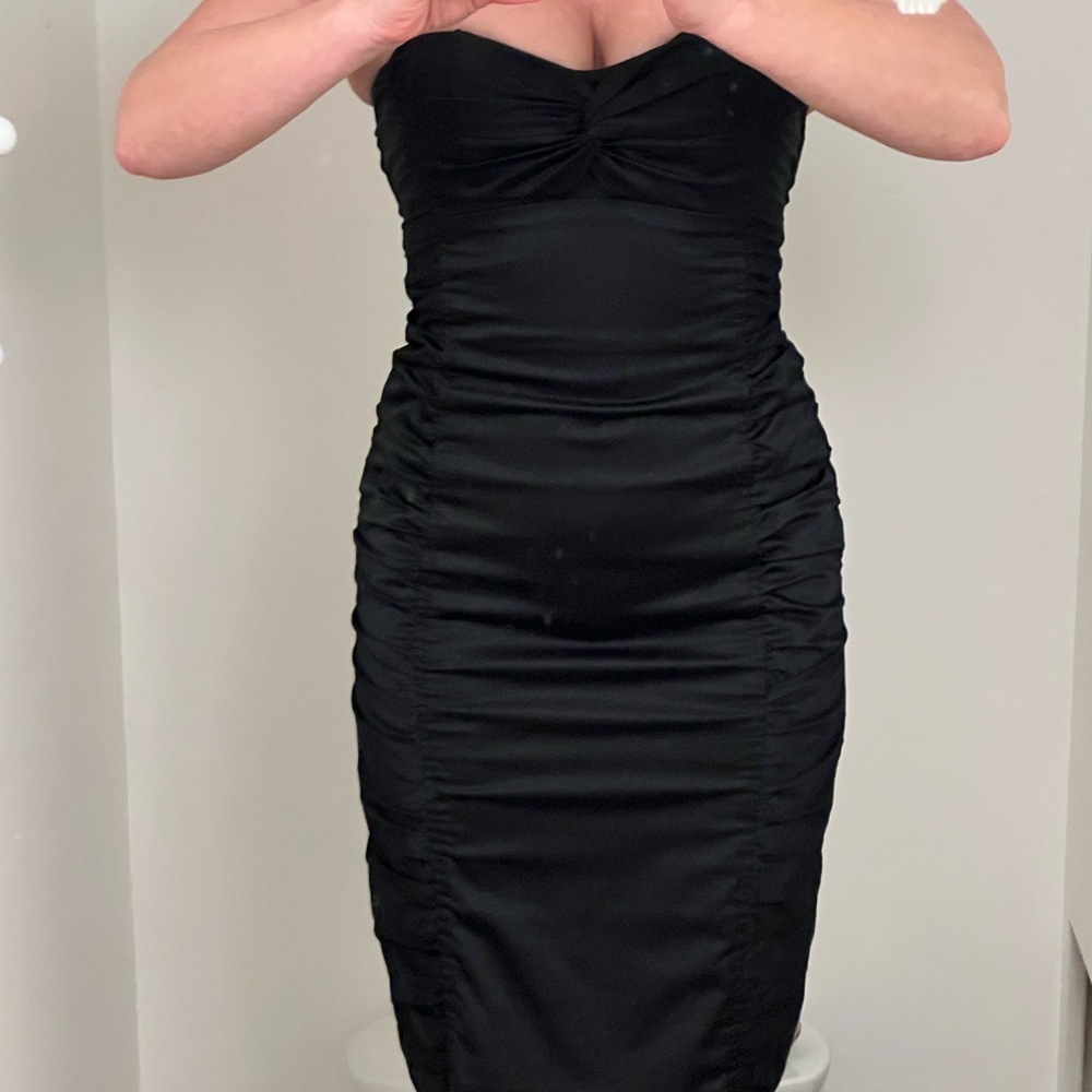 NEW YEARS EVE DRESS Black Strapless Nanette Leopore Satin-Finish Dress